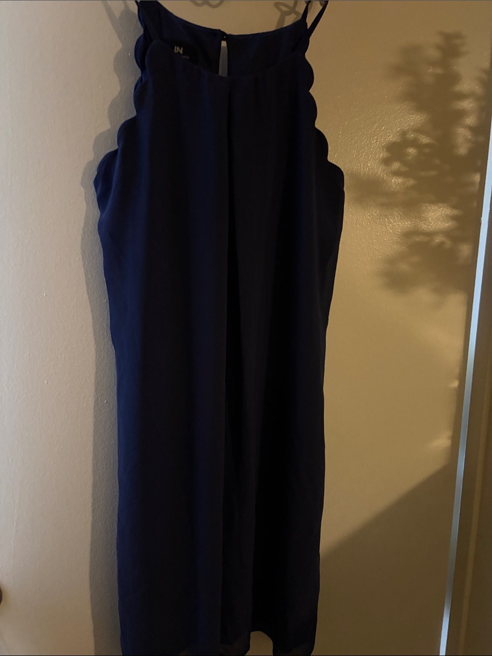 I.N. San Francisco Navy Scalloped-Strap Jumpsuit